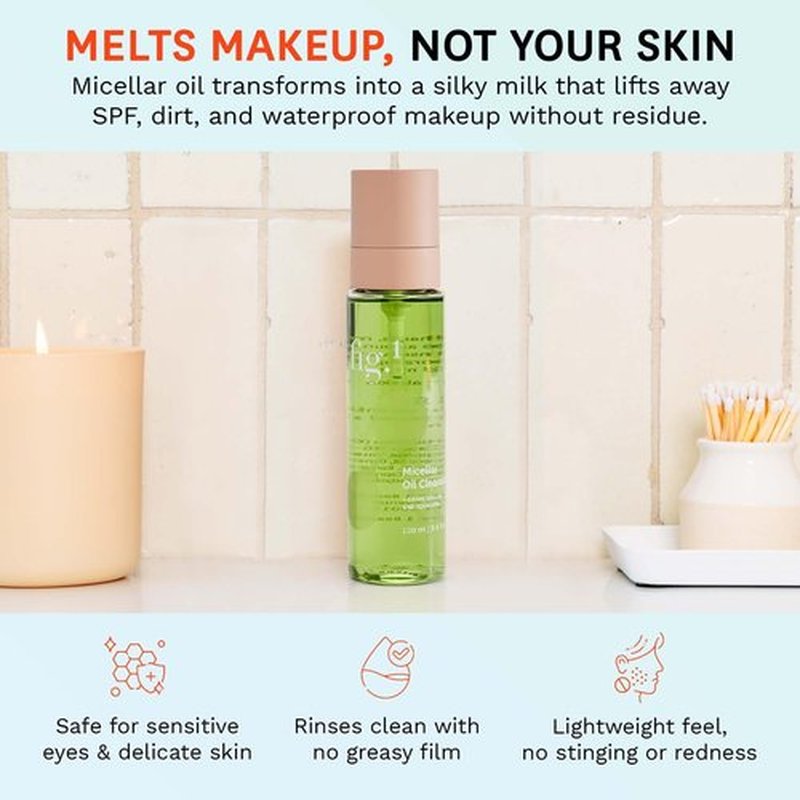 Fig.1 Micellar Oil Cleanser for Face - Makeup Remover Cleansing oil, Facial Cleanser - Squalane & Grapeseed Oil Formula, Cleanse without Clogging Pores, Acne-Prone Facial Skincare, Refillable 3.4 Oz