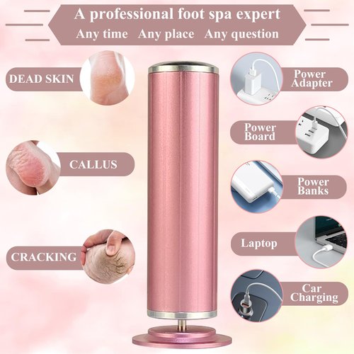 LiQiAMEi Electric Callus Remover for Feet, USB Power Supply Powerful Electric Foot File Sander Scrubber with Speed Controller & 60Pcs Replacement Sandpaper Disk for Dead Skin, Cuticles Pink