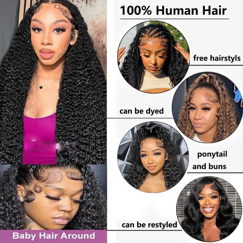 UDJLH 13x6 Deep Wave Lace Front Wigs Human Hair Curly Human Hair Wig for Women Deep Curly HD Lace Frontal Wigs Glueless Pre Plucked with Baby Hair Natural Color (20 Inch-10A)