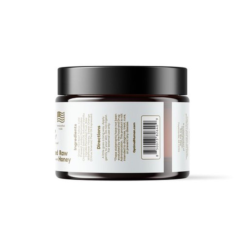 O H Optimal Human Raw Wildflower Honey Balm (2 Oz) – 100% Grass-Fed Beef Tallow Balm - Body and Face Tallow Moisturizer - Non-Comedogenic, Ultra-Clean Formula For Moisture and Hydration