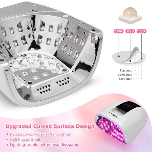 Purtato Professional Salon Rechargeable 90W UV LED Cordless Nail Lamp,45 lamp Beads Long Battery Life,Removable Stainless Steel Bottom, 4 Timer Setting and Smart Sensor Nail Dryer (White)