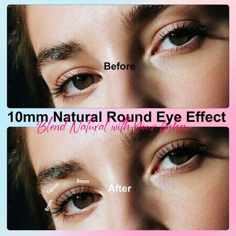 Self Adhesive Eyelashes Preglued Glueless - Natural Look No Glue Eyelashes 10mm Natural Round Eye Waterproof Glueless No Glue Needed Reusable Stick on False Strip Lashes (6D17 with Tweezers)