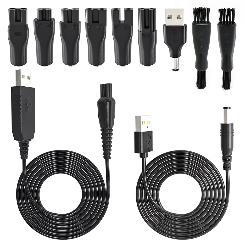 SoulBay 5V USB Charging Power Cord for Electric Beard Trimmer Hair Clippers Mens Womens Razor Shaver, Includes 6pcs Connectors, 1pc 15V Power Cord for Philips Shavers & 1pc USB to 5.5 * 2.1mm Adapter