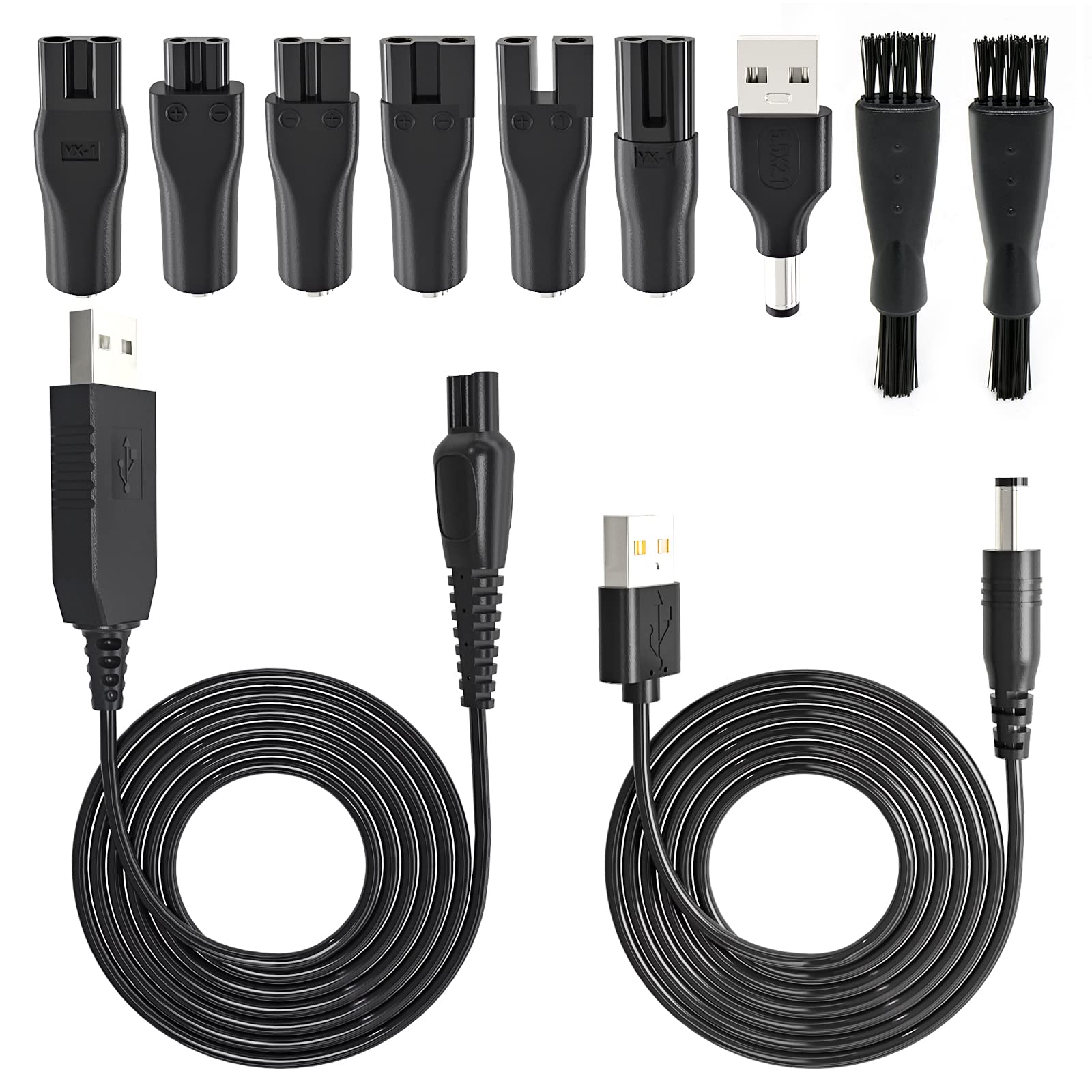 SoulBay 5V USB Charging Power Cord for Electric Beard Trimmer Hair Clippers Mens Womens Razor Shaver, Includes 6pcs Connectors, 1pc 15V Power Cord for Philips Shavers & 1pc USB to 5.5 * 2.1mm Adapter