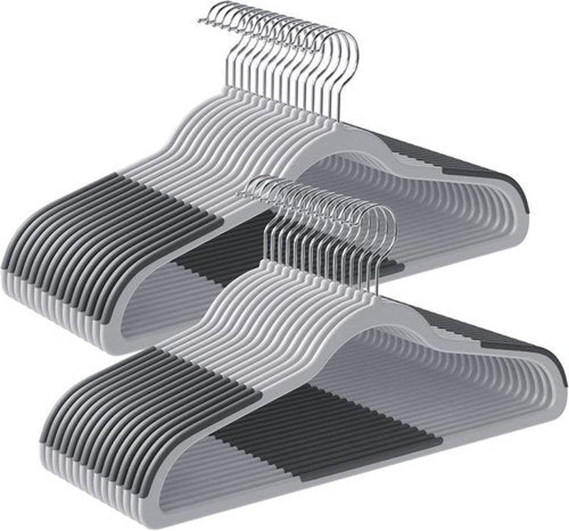 SONGMICS Plastic Coat Hangers - Space-Saving Design, Pack of 50, Light Gray & Dark Gray