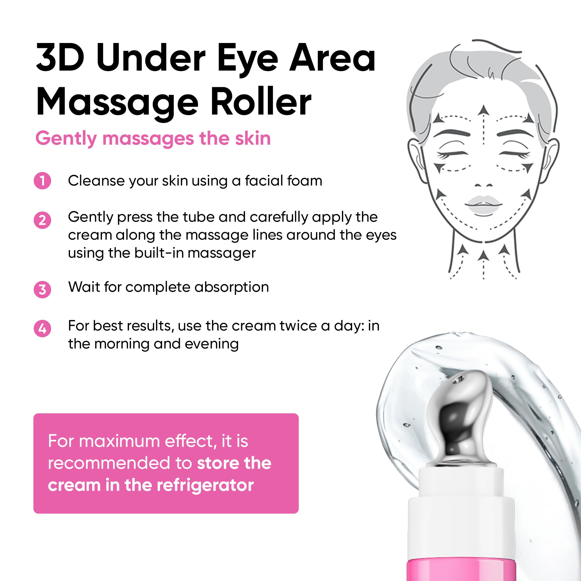7DAYS Eye Cream Korean Skin Care with Cooling Massager – Hyaluronic Acid Under Eye Cream for Dark Circles, Puffiness & Bags, Anti Aging, Firming & Brightening Eye Care | 0.6 fl oz / 18 ml