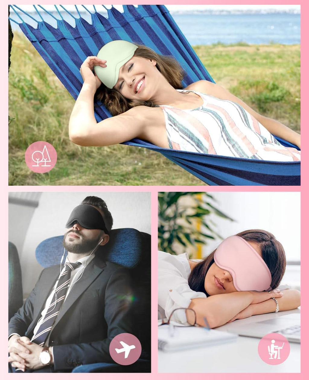 Gizmolet Sleep Mask for Side Sleeper Women Men, Light Blocking Eye Mask for Sleeping, 3D Contoured Cup Sleeping Mask for Zero Eye Pressure, with Adjustable Elastic Strap for Sleep Travel, Pink
