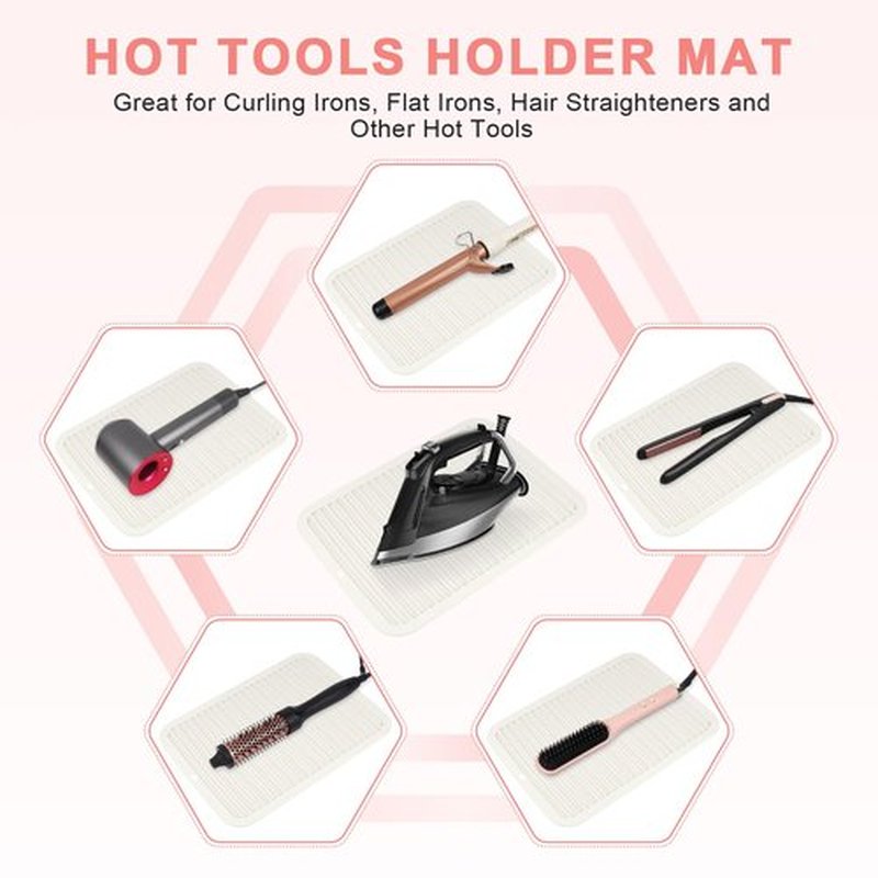 AMIJEAL Oversize Silicone Heat Resistant Mat for Hair Tools, Curling Iron Flat Iron Hair Straightener Holder Mat, Portable Hot Tools Cover Pad for Travel Vanity Salon(14.2" x 11.0")