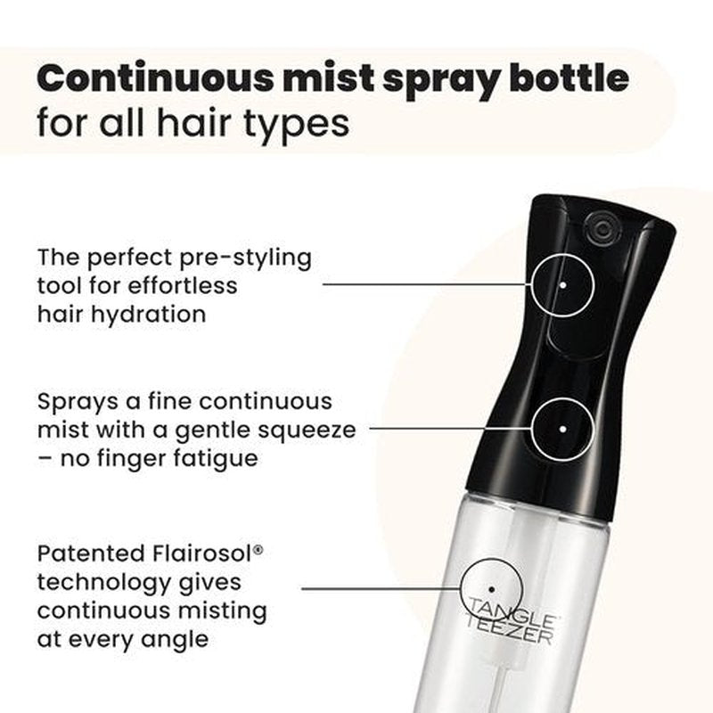TANGLE TEEZER Fine Mist Spray Bottle - Reusable & Refillable for Hair Detangling | 10.1 oz, Black