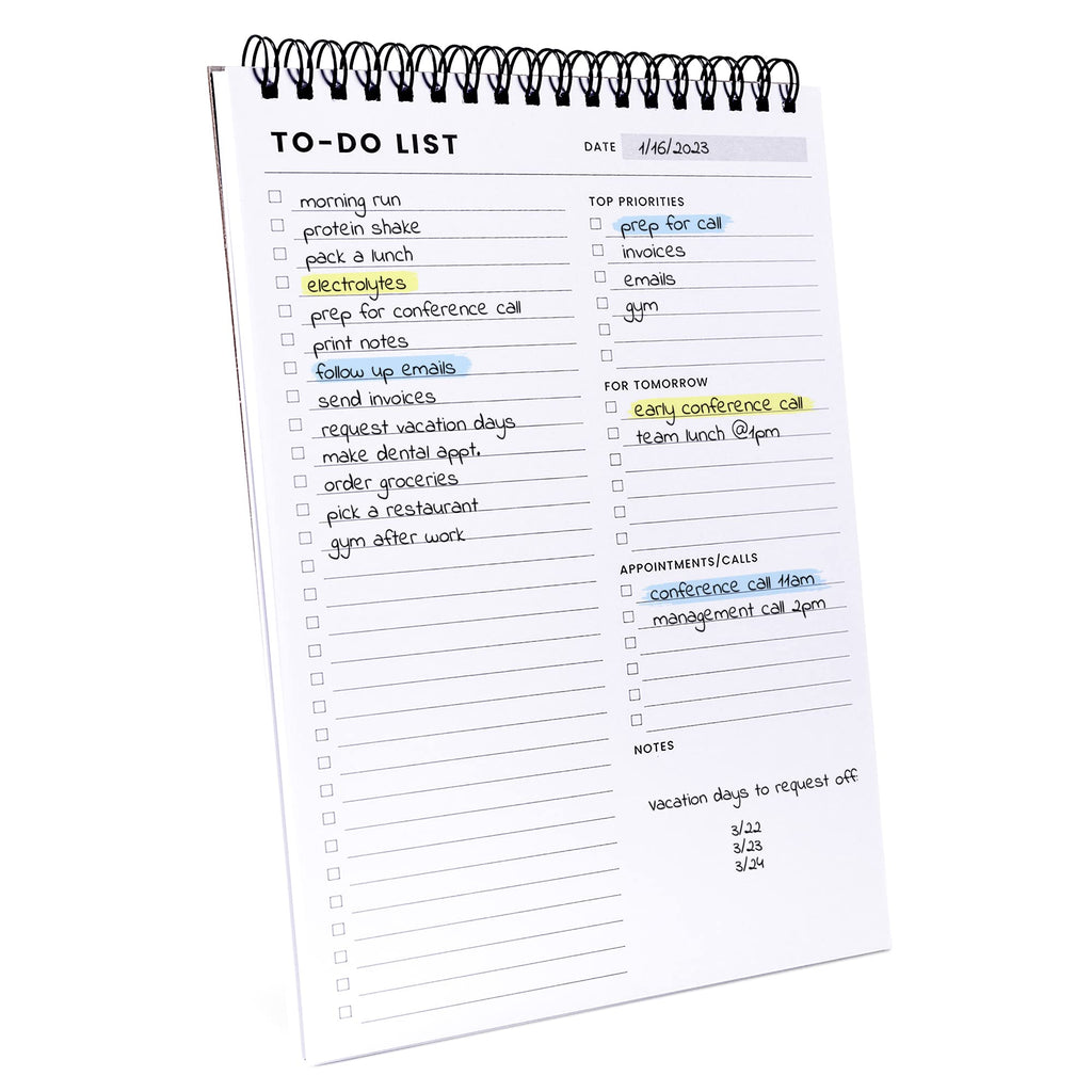 To Do List Notepad: With Multiple Functional Sections - 6.5 x 9.8" 60 Sheets - Spiral Daily Planner Notebook - Task CheckList Organizer Agenda Pad for Work - Note & Todo List Organization Notebooks
