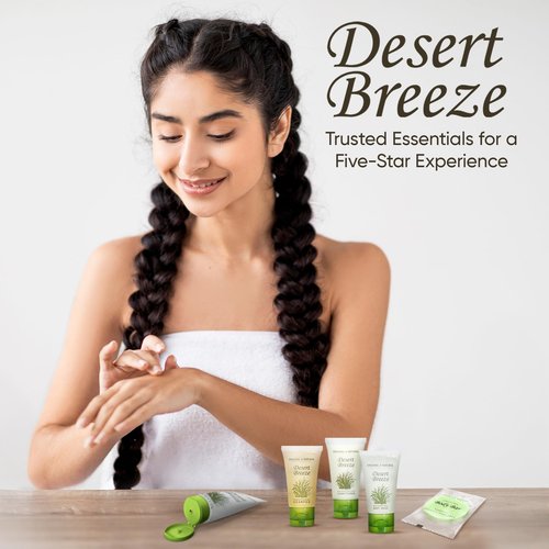 Travel Size Hotel Toiletry Set 75 Count 1 oz Bottles Guest Amenities for Vacation Rentals and Short Term Rentals Paraben Free Green Tea Lemongrass Scent Infused with Aloe and Olive Oil | Desert Breeze