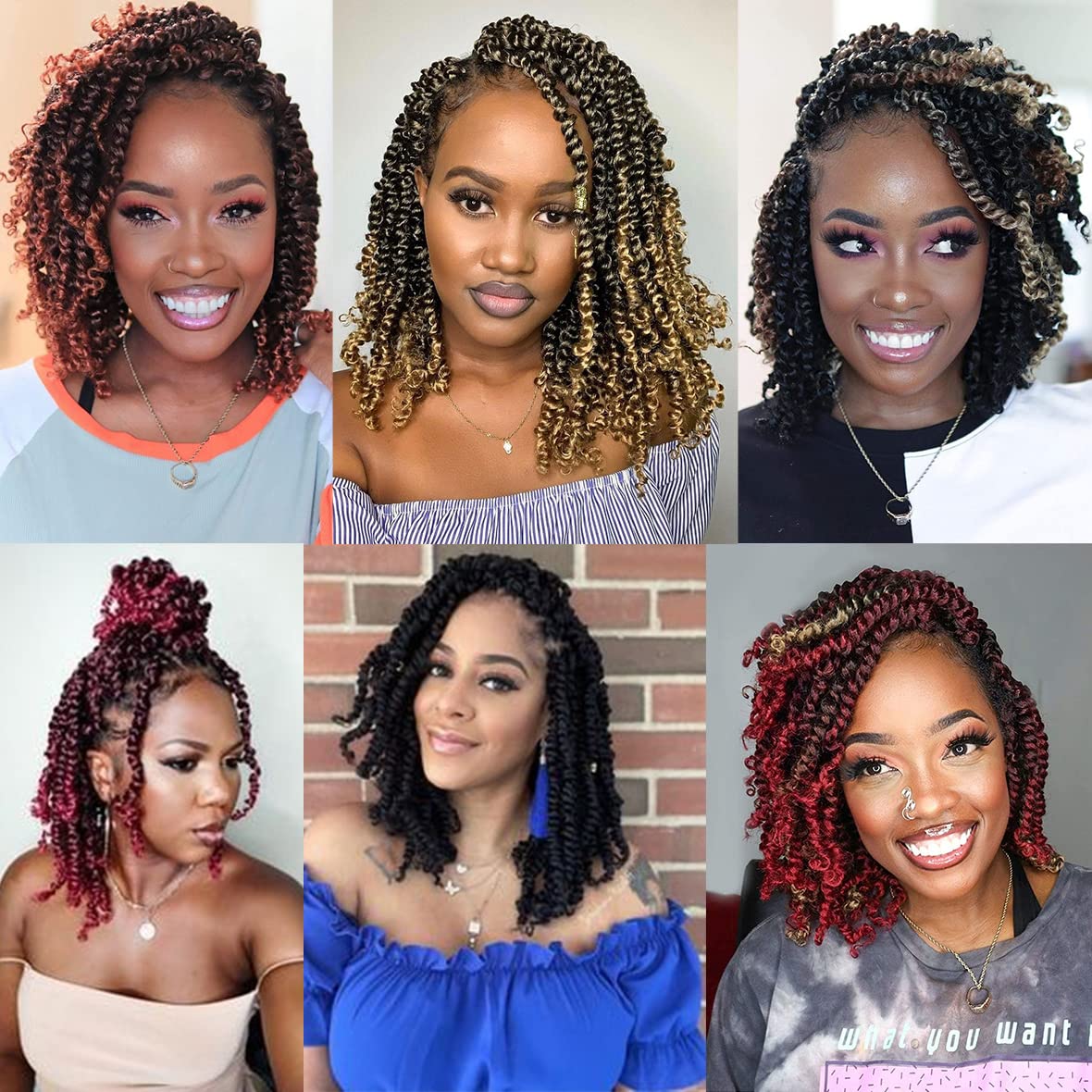 ZRQ Short 8 Packs Pre-twisted Bob Passion Twist Crochet Hair with Curly Ends 6 Inch Pre looped Black Passion Twists Hair 12 Roots/Pack Synthetic Bohemian Crochet Braids Hair for Black Women 1B#