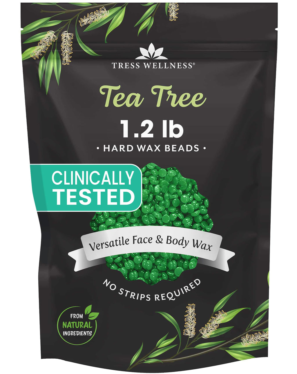 Tress Wellness Wax Beads - Safe for Skin - Dermatologically Tested - At-Home Kit for Bikini, Brazilian & Full Body - Tea Tree 1.2 lb