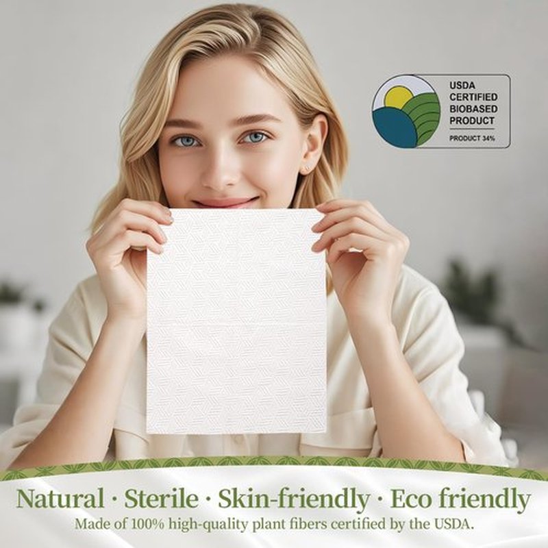 MakeupMastery Disposable Face Towels, 10"×12" Biodegradable Facial Towelettes for Sensitive Skin & Travel, Extra Soft and Thick Makeup Remover Dry Wipes - 50 Count