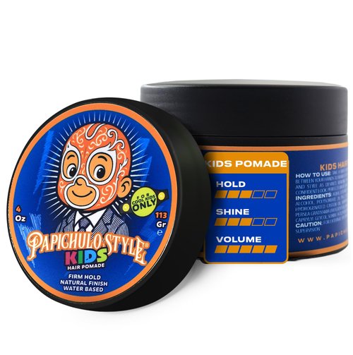 Papichulo Style Kids Pomade – Medium Hold, Medium Shine, Adds Volume – Kid-Friendly Scent, Water-Based, Flake-Free, Easy Washout, Paraben-Free – Made in USA