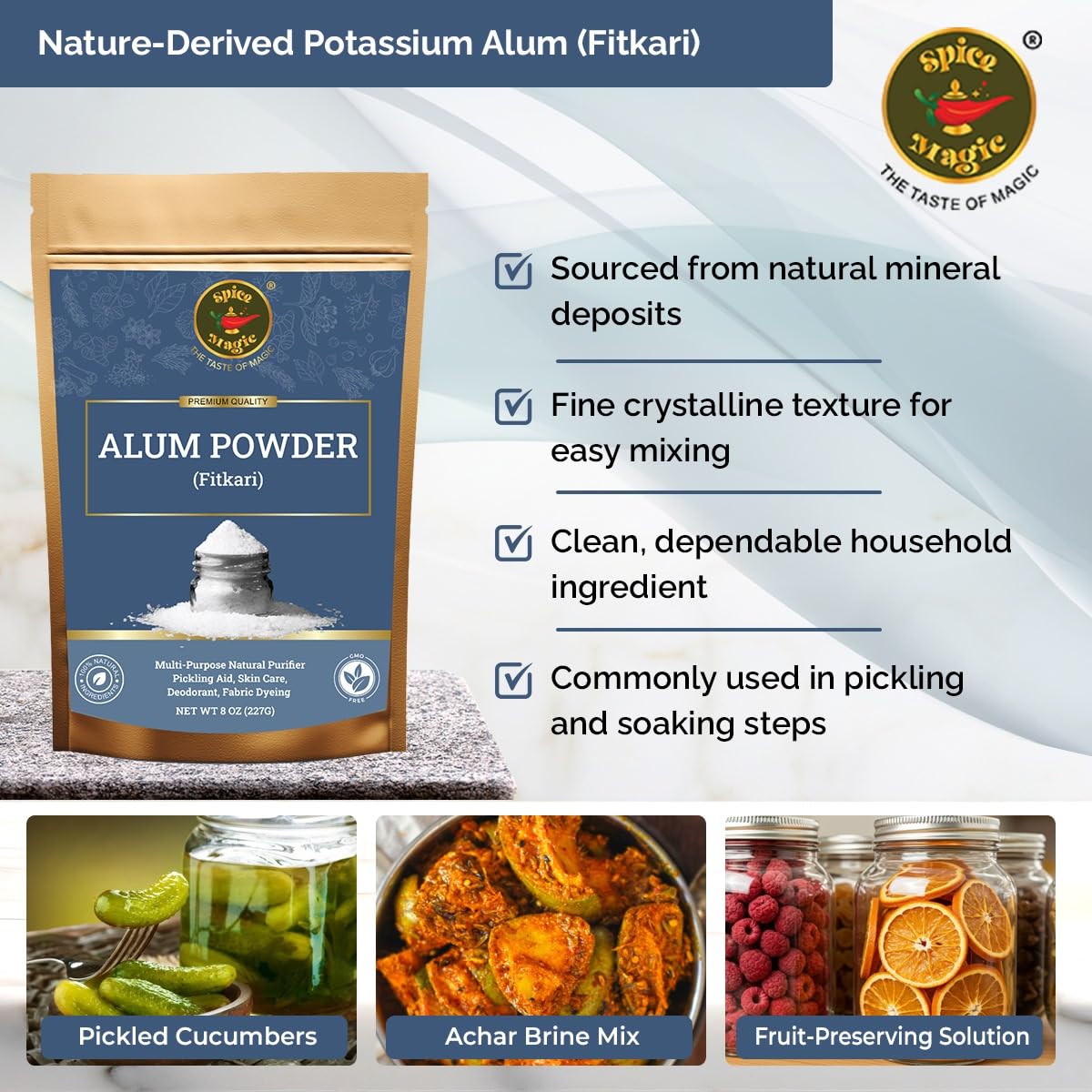 Spice Magic White Alum Powder, Food Grade for Pickling & Aftershave, 8 oz