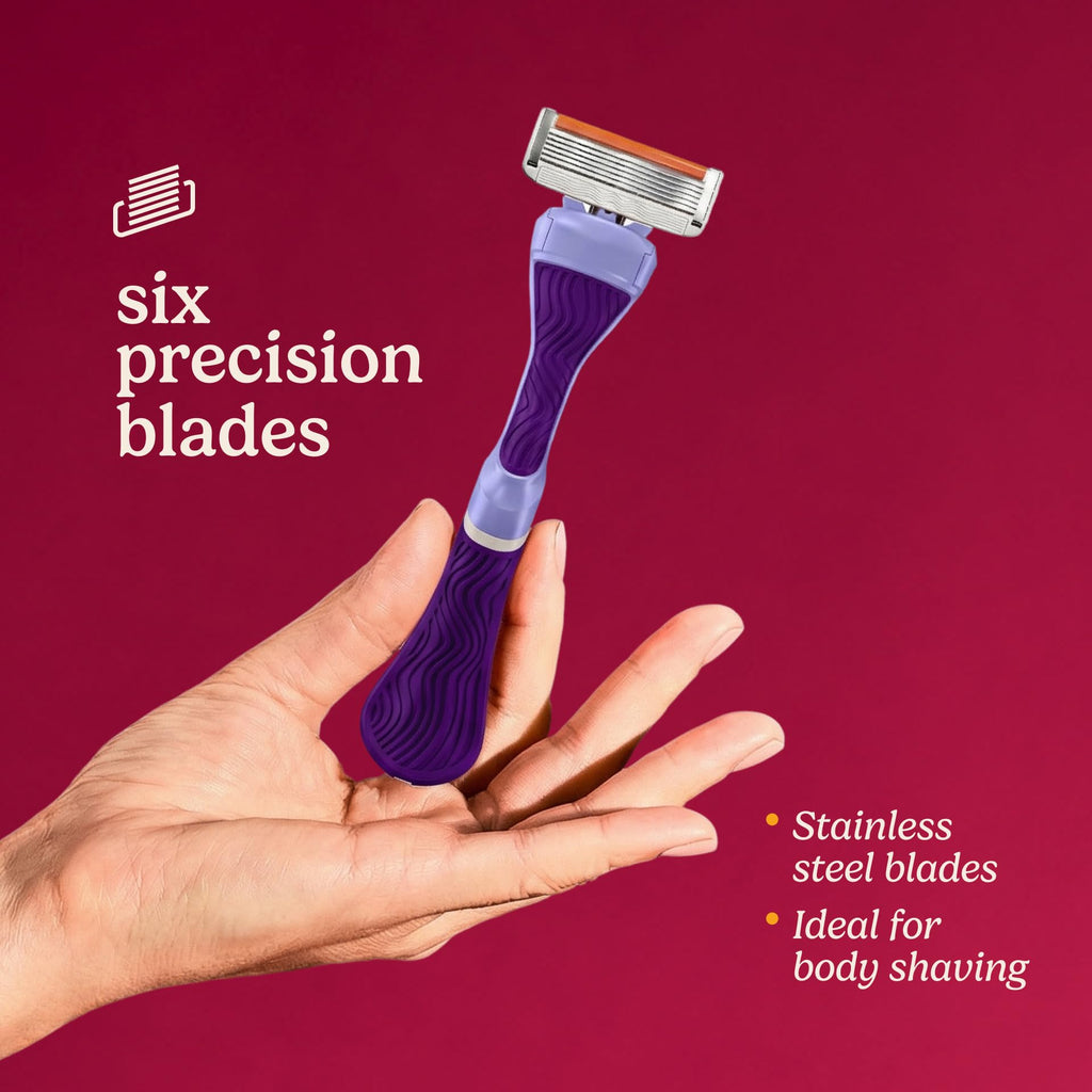 Dollar Shave Club For Women | 1 Purple Wavy Grip Handle, 4 Razor Refills, 1 Cashmere Santal Shave Butter, 1 Shower Hanger | Razors for Women, Womens Razors
