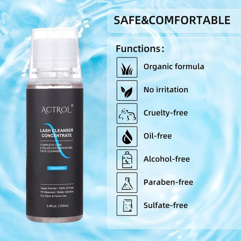 ACTROL Eyelash Cleanser Concentrate 100ml Unscented Professional Lash Shampoo Foaming Cleanser Wash for Extensions Lashes with Salon Home Care-Makes 20 Bottles