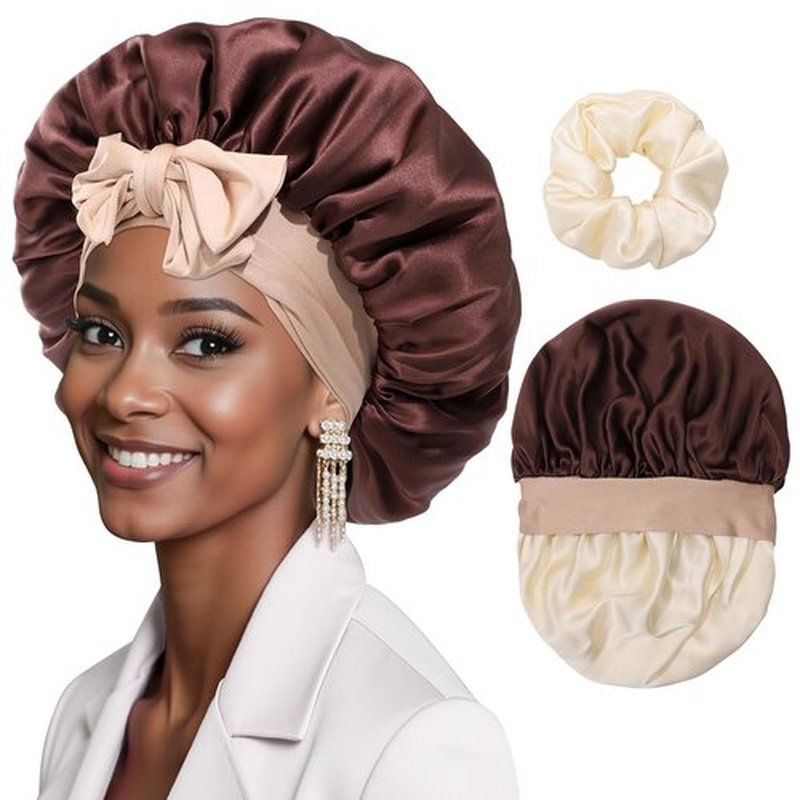 Mulberry Silk Bonnet Sleeping Women Curly Hair Bonnets Tie Band Double Layer Reversible Sleep Bonnet Silk Hair Wrap Sleep Cap
