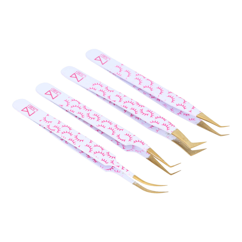 M LASH Tweezers for Eyelash Extensions (Set of 4) - Professional Lash Extension Tweezers - Fiber Tip, Japanese Steel, Diamond Grip Eyelash Extension Tweezer set (F-SET)