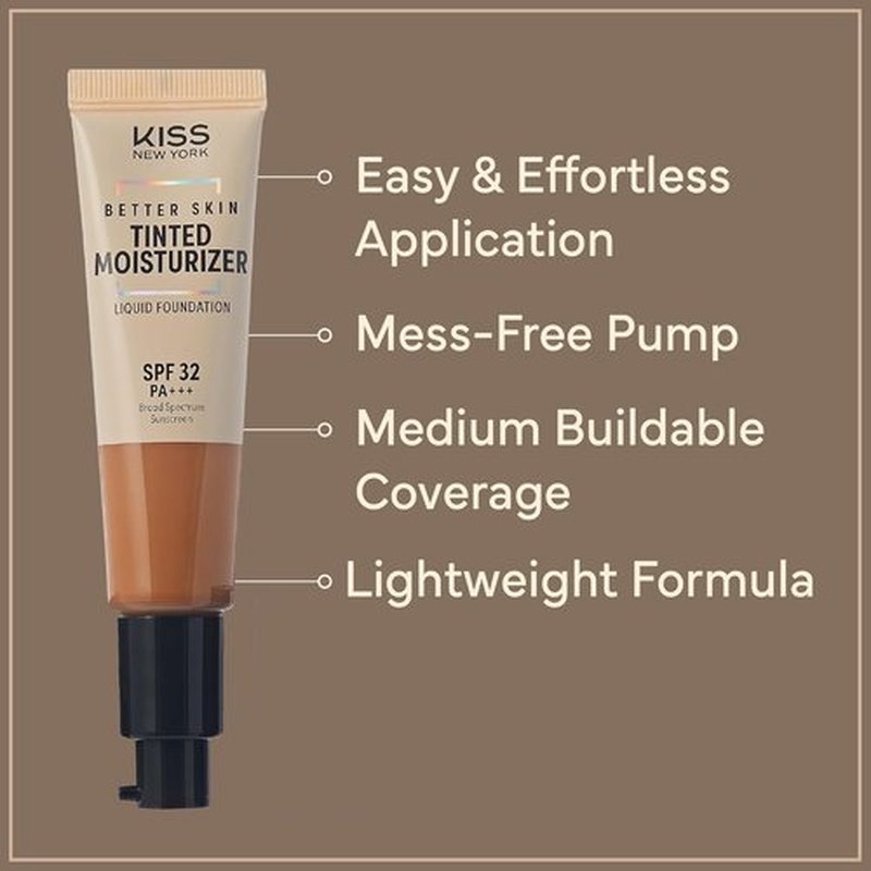 KISS New York Tinted Moisturizer - SPF 32 PA+++ | 12-Hour Hydration, Natural Finish, Classic Tan