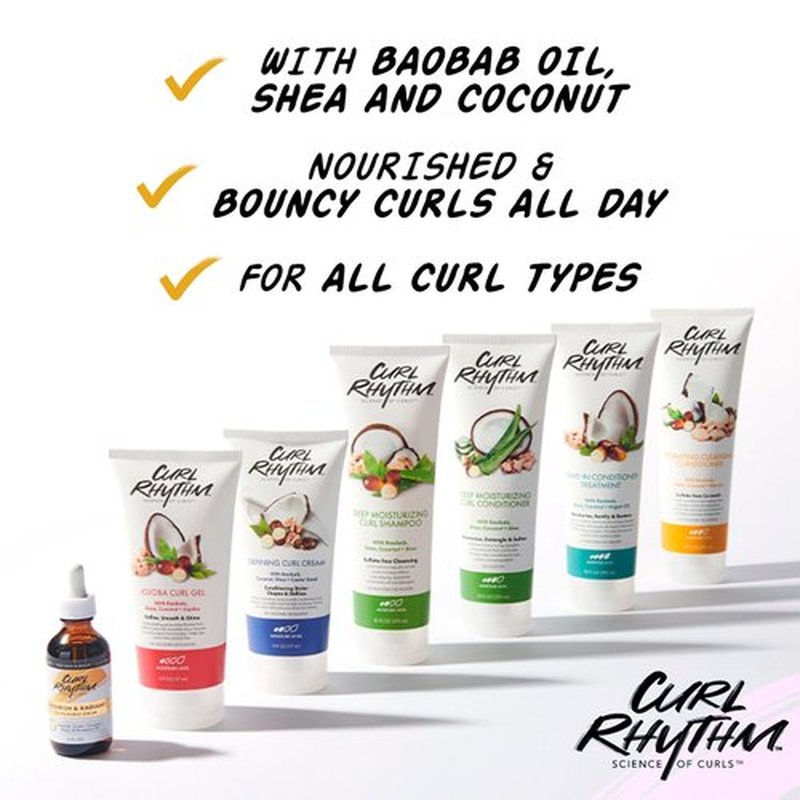 Curl Rhythm Curl Defining Cream - Curl Cream for Curly Hair Anti Frizz, Moisturizing Frizz-Free Shine with Coconut, Shea Butter & Castor Seed Oil - Smoothing for Wavy Hair - 6 Fl Oz (3 Pack)