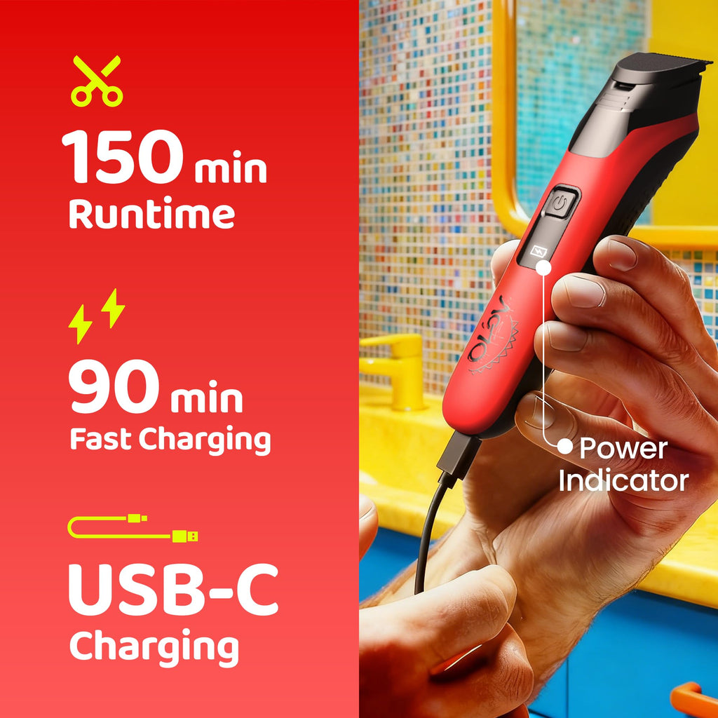 OLOV LITE Electric Beard Trimmer for Men,Nose Hair Trimmer & Electric Razor 10-in-1 Grooming Kit Cordless Shaver Gift-Ready for Men(Red)