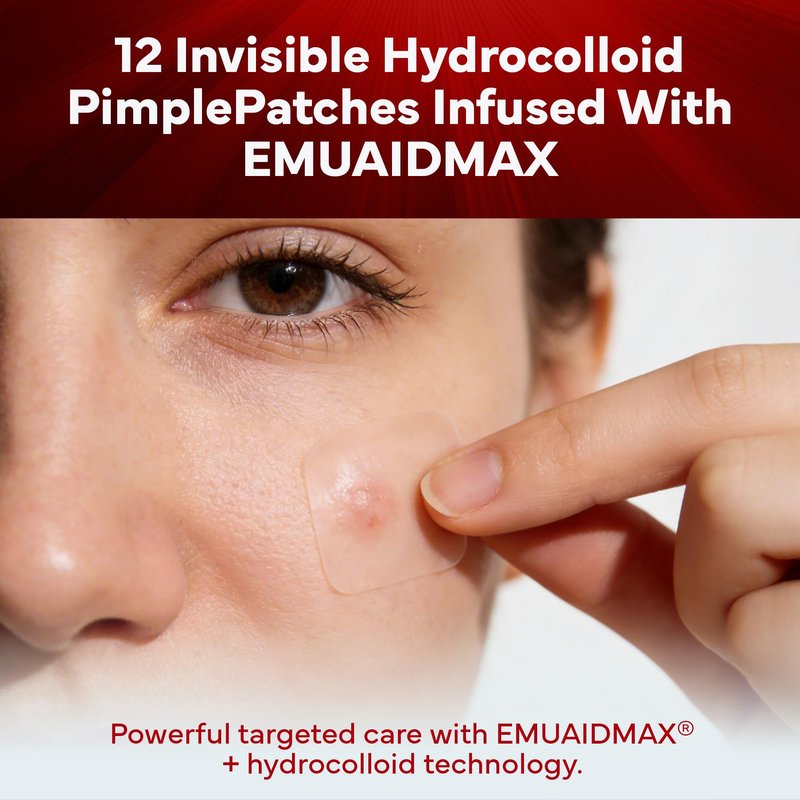 emuaid EMUAIDMAX Hydrocolloid Acne Patches, Pimple Spot Treatment, Hydrocolloid Invisible Pimple Patches for Covering Blemishes and also Treats Warts, Skin Tags, Cold Sores and Eczema,12 Count