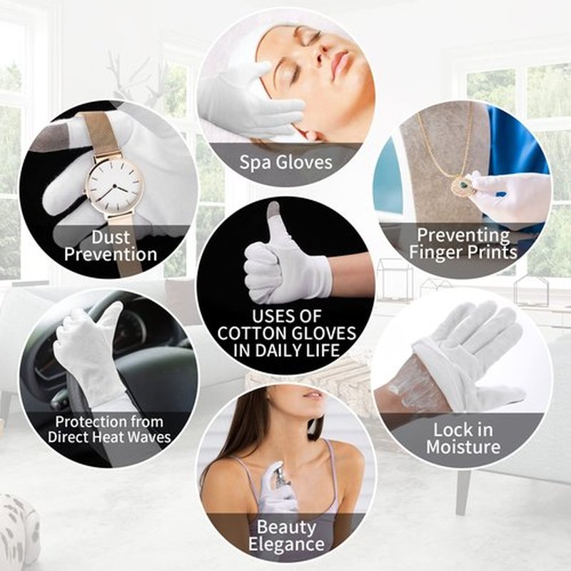 4 Pairs Touch Screen Moisturizing Gloves White Cotton Moisturizing Gloves Overnight Bedtime Heal Eczema Sleeping Lotion Hand Spa Treatment Gloves Repair Rough Cracked Dry Chapped Hands Skin(White)