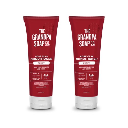 The Grandpa Soap Company Purifying Rose Clay Conditioner - Lift Impurities While Nourishing Hair, With Rose Clay, Shea Butter & Avocado Oil, Vegan, Sulfates and Parabens Free, 8 Fl Oz 2 Pack