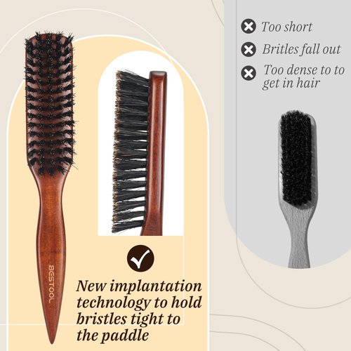 BESTOOL Hair Brush,Pure Boar Bristle Hair Brush for Better Hair Texture Slick Back Brushes for Women Men and Kids Best for Sensative Scalp Medium Thin and Fine Hair Smoothing Flyaways, Edge Control