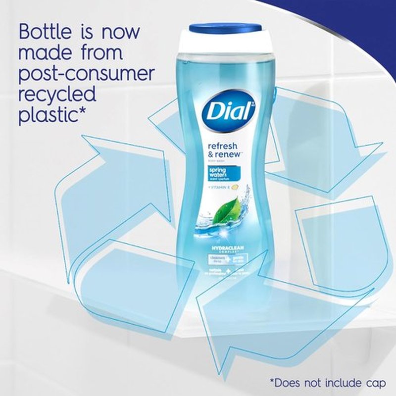 Dial Body Wash - Refresh & Renew Spring Water | 16 Fl Oz (Pack of 4) with Hydraclean Complex & Vitamin E, Gentle & Nourishing