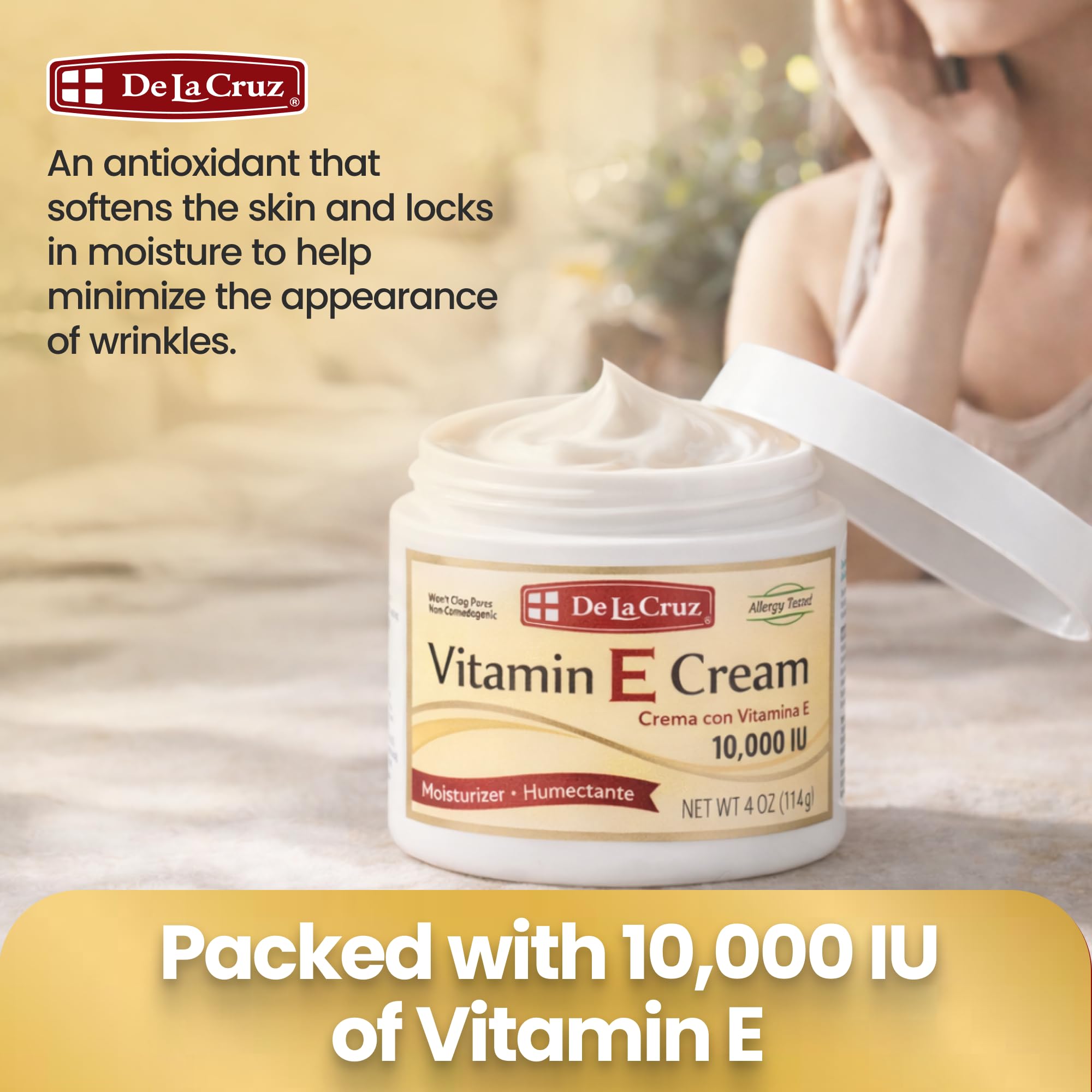 De La Cruz Vitamin E Cream Moisturizer for Face and Neck - Moisturizing Skin Care for All Skin Types - Made in USA, 4 oz (3 Pack)