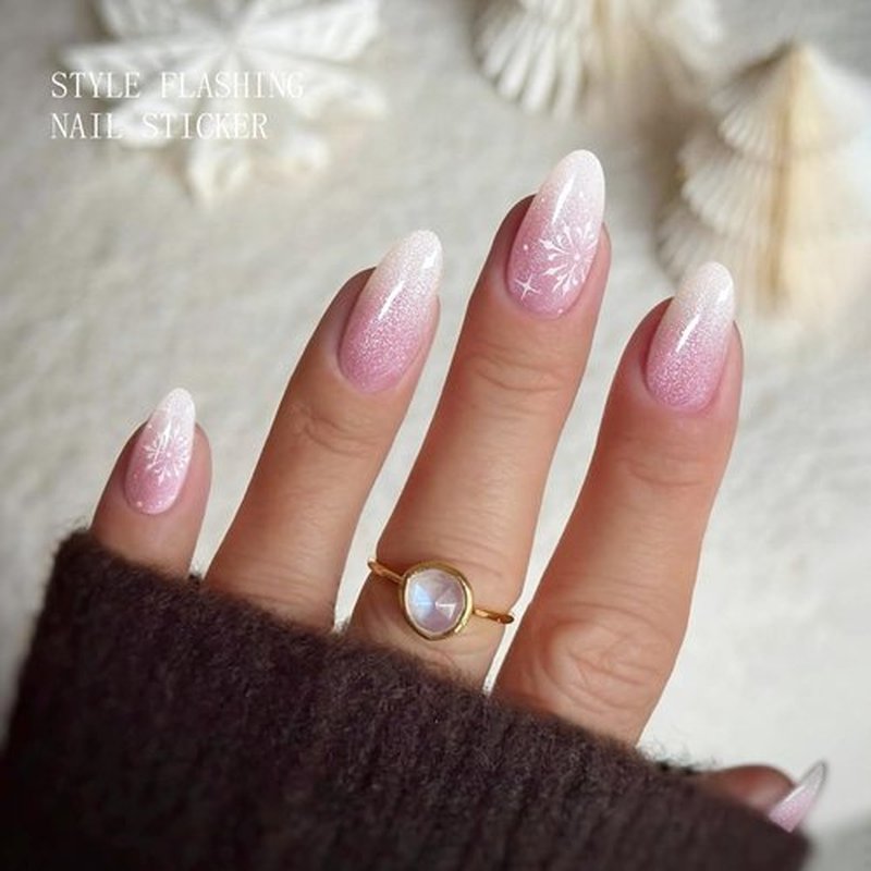 JMEOWIO Gel Nail Stickers Christmas Glitter Snowflake Semi Cured Gel Nail Strips Wraps UV/LED Nails Art Design Decoration Accessories