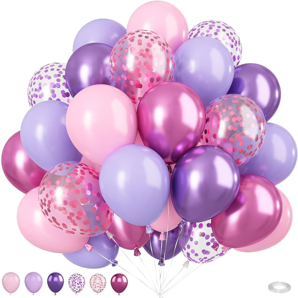 50PCS Metallic Purple & Pink Latex Balloons - 12 Inch Confetti Balloons for Birthday & Wedding Decor | Skiennix