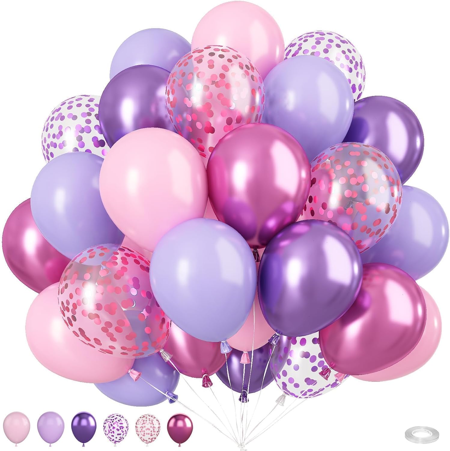 50PCS Metallic Purple & Pink Latex Balloons - 12 Inch Confetti Balloons for Birthday & Wedding Decor | Skiennix