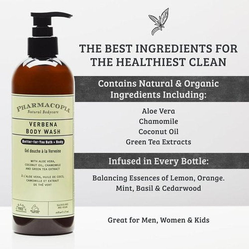 Pharmacopia Verbena Body Wash - Nourishing Natural Shower Gel with Aloe Vera & Coconut Oil - 16 oz
