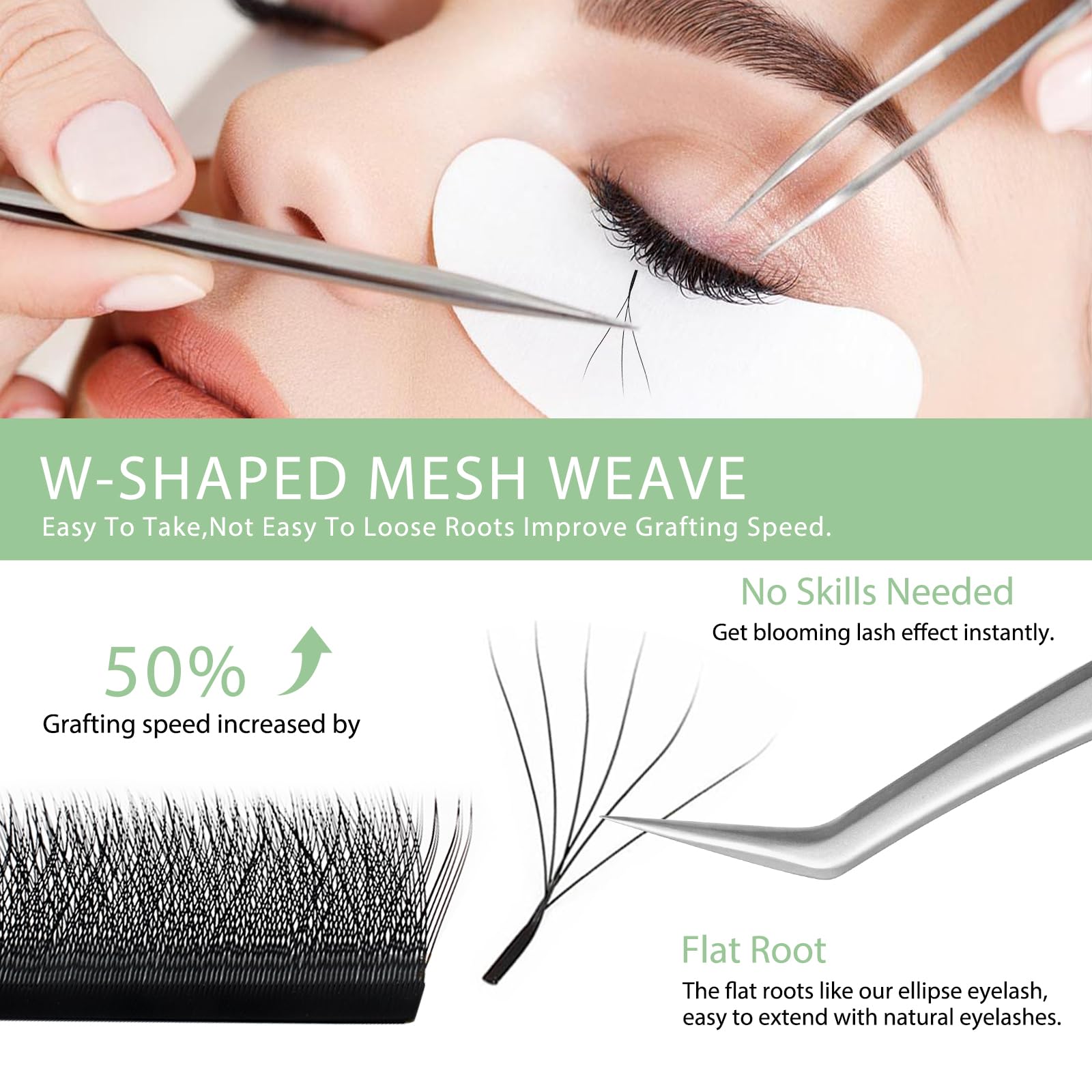 NATUHANA Eyelash Extensions 0.07 D Curl 8-14mm W Shaped Clover Classic Easy Fan Permanent Volume Lash Extensions Automatic Blooming Flower Lash,Professional Supplies for Lash Techs(6D,0.07-D,8-14 Mix)