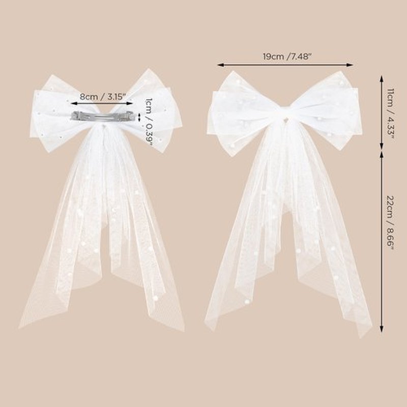 SWEETV Bridal Hair Bow Veil White Bow Clip Bachelorette Party Decorations Pearl Accessories Bride to Be Bridal Shower Gift