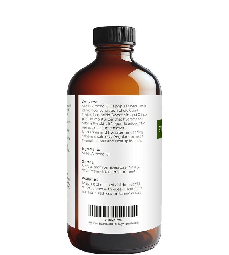 velona Sweet Almond Oil - 16 Fl Oz in Glass Bottle | 100% Pure and Natural Carrier Oil |Cold Pressed | Skin, Hair, Body & Face Moisturizing | Use Today - Enjoy Results…