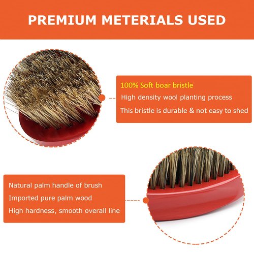 Soft Wave Brush for Men 360 - LexRory Curved Boar Brushes for Wavy Hair Brushing, Palm Wood Handle with Soft Boar Bristles for Wavers (Red)