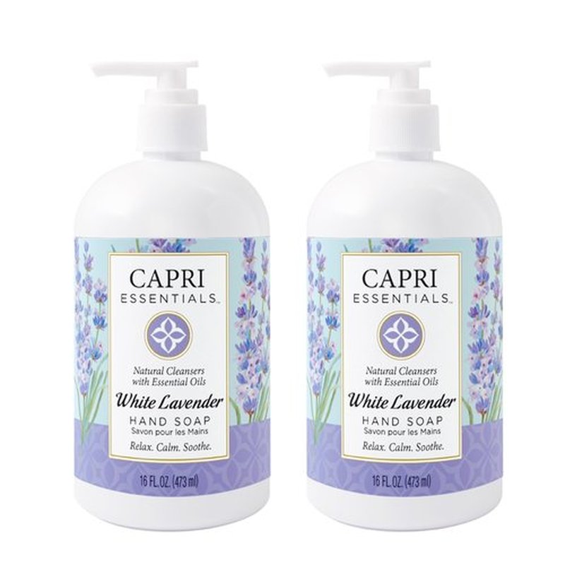 CAPRI ESSENTIALS Hand Soap Liquid, Natural Household Cleaning Supplies, Gentle Plant Based Aromatic Hand Wash, Blend of Essential Oils, Removes Dirt & Grime, White Lavender Scent, 16 FL Oz (2 Pack)