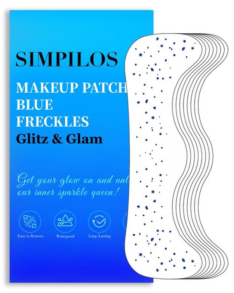 Simpilos Blue Face Glitter - Waterproof and Long-Lasting Body Glitter Makeup Patches, Sparkle Rave Accessories for Festivals and Parties (Blue - 8 Sheets)