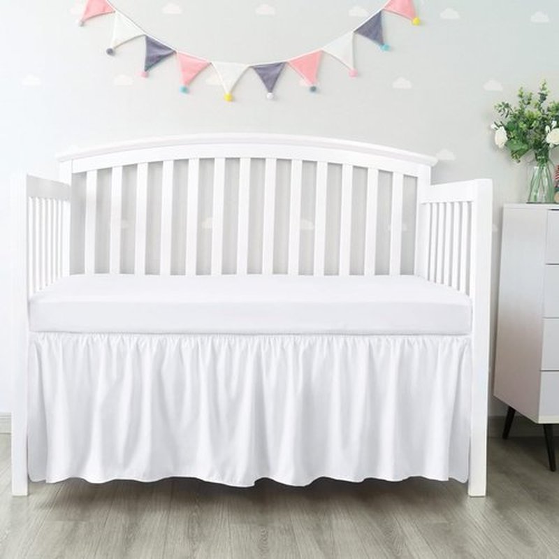 Skiennix Crib Bed Skirt - 28” x 52” with 14” Drop | Soft Solid White Pleated Design for Nursery