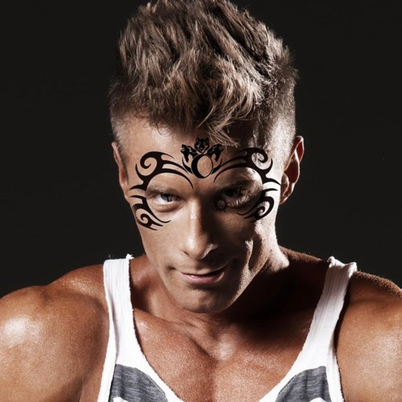 9-Sheet Temporary Face Tattoos - Waterproof Halloween Tattoo Stickers for Men & Women - Black Left/Right/Mid Face Designs - Fake Body Art for Parties