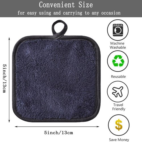 Skiennix Makeup Remover Cloths - Reusable Microfiber Cleansing Pads, 5x5 Inch, 6 Pack (Black)