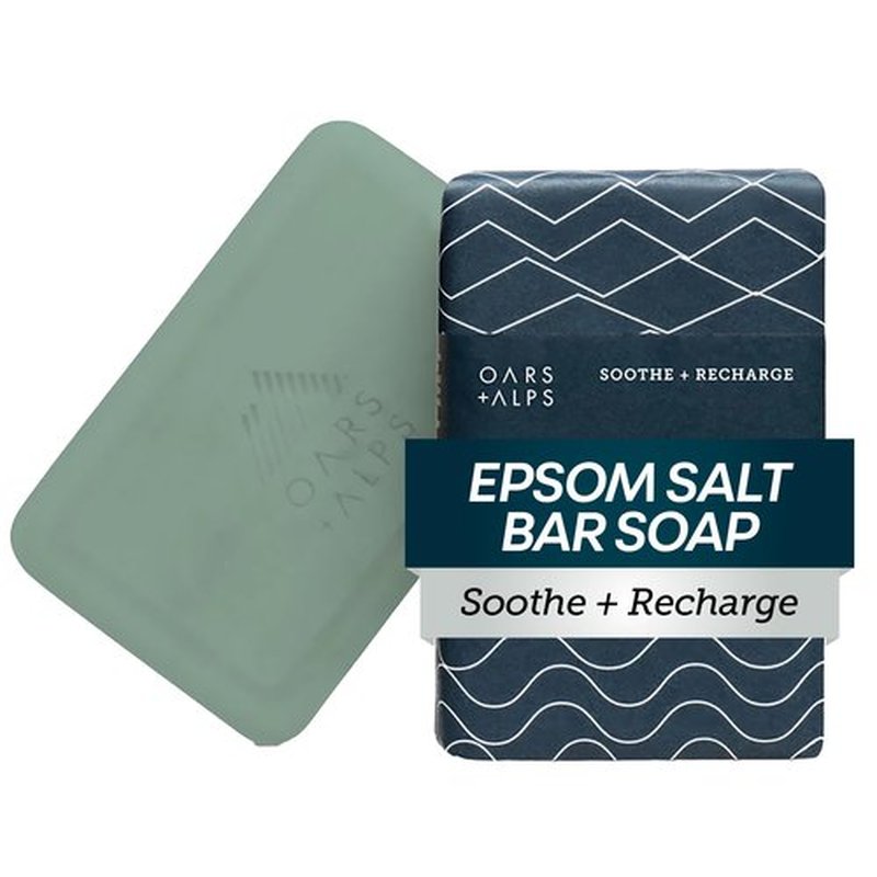 Oars + Alps Exfoliating & Moisturizing Bar Soap for Men, Deep Cleaning Soap, Clean Ingredients, All Skin Types, Epsom Salt, 1pk