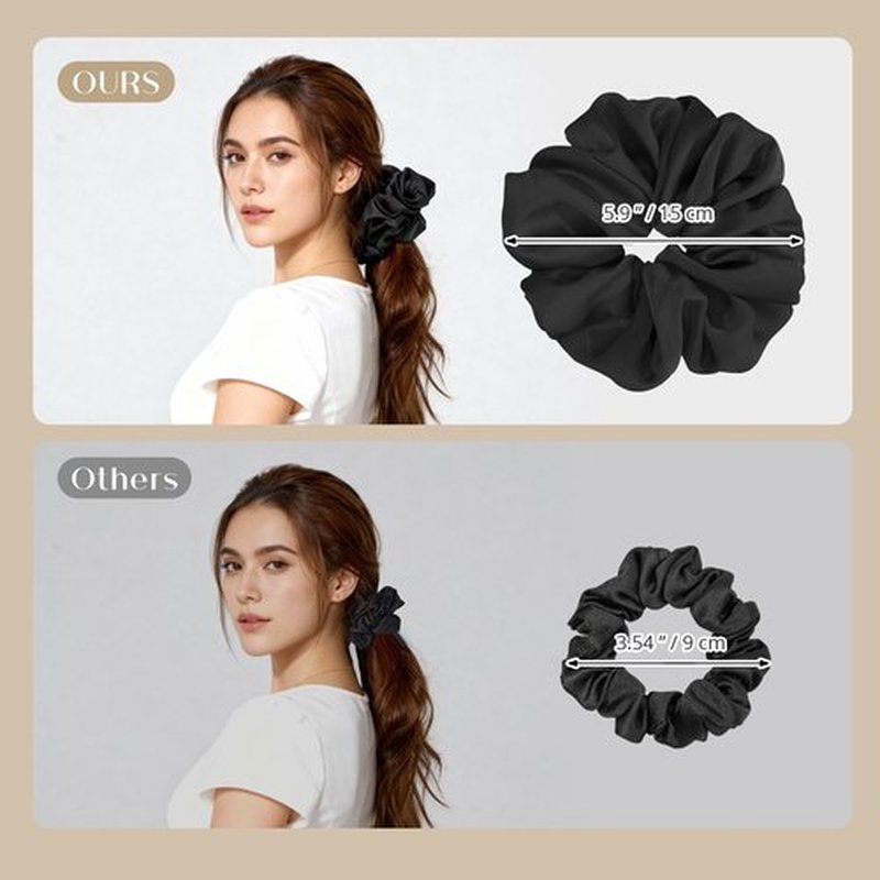 Lolalet Big Satin Scrunchies for Women, 5.9 Inch Large Oversized Scrunchie, Soft Jumbo/Giant Scrunchies Hair Ties for Thick & Curly Hair -4 Pack, Light Caramel/Champagne/Pink/Khaki