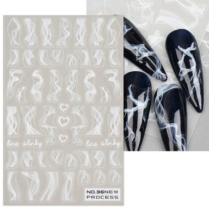 SILPECWEE 7 Sheets 5D Cloud Nail Stickers for Women, Girls & Kids - French Stripe, Star, Butterfly, Marble Nail Art Stickers - White Nail Decals - Self Adhesive Nail Designs