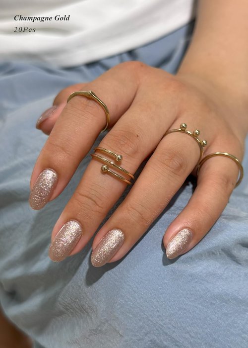 AutyaMee Semi Cured Gel Nail Strips (Champagne Gold Glitter), Sparkle Finish, 20 Pcs Gel Nail Wraps, Stickers, Salon Quality, Long Lasting, Works with Any UV Lamps